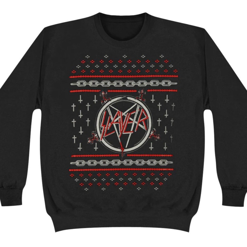Slayer Fair Isle Holiday Hot Topic Black and Red Graphic Sweatshirt